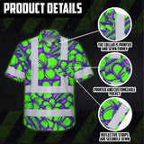 Hi Vis Hawaiian Shirt Reflective Tapes Green Neon Violet Plumeria Custom Name Safety Workwear For Workers, Truckers, Operators