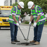 Hi Vis Hawaiian Shirt Reflective Tapes Green Neon Violet Plumeria Custom Name Safety Workwear For Workers, Truckers, Operators