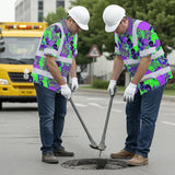 Hi Vis Hawaiian Shirt Reflective Tapes Green Neon Violet Skull Custom Name Safety Workwear For Workers, Truckers, Operators