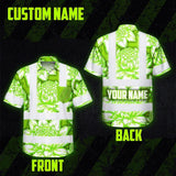 Hi Vis Hawaiian Shirt Reflective Tapes Green Neon White Protea Custom Name Safety Workwear For Workers, Truckers, Operators