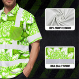 Hi Vis Hawaiian Shirt Reflective Tapes Green Neon White Protea Custom Name Safety Workwear For Workers, Truckers, Operators