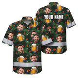 Hi Vis Hawaiian Shirt Reflective Tapes Green Orange Drink Tropical Cocktail Beer Print Custom Name Safety Workwear For Workers, Truckers, Operators