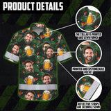Hi Vis Hawaiian Shirt Reflective Tapes Green Orange Drink Tropical Cocktail Beer Print Custom Name Safety Workwear For Workers, Truckers, Operators