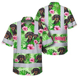 Hi Vis Hawaiian Shirt Reflective Tapes Green Pink Flowers 2 Custom Name And Image Safety Workwear For Workers, Truckers, Operators, Company, Pet Lovers