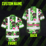 Hi Vis Hawaiian Shirt Reflective Tapes Green Pink Flowers 2 Custom Name And Image Safety Workwear For Workers, Truckers, Operators, Company, Pet Lovers