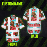 Hi Vis Hawaiian Shirt Reflective Tapes Green Pink Flowers Custom Name And Pet Image Safety Workwear For Workers, Truckers, Operators