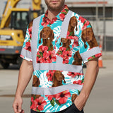 Hi Vis Hawaiian Shirt Reflective Tapes Green Pink Flowers Custom Name And Pet Image Safety Workwear For Workers, Truckers, Operators
