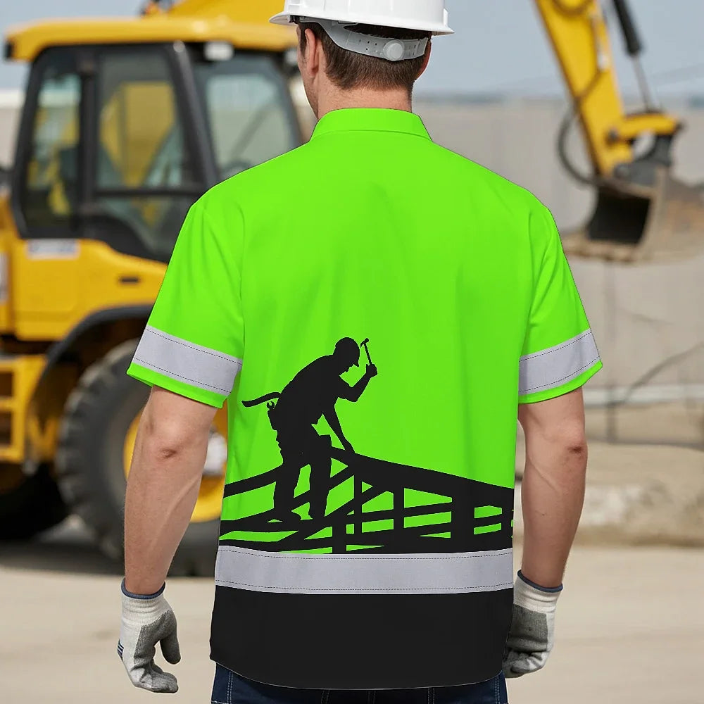 Hi Vis Hawaiian Shirt Reflective Tapes Green Roofer Custom Name Safety Workwear