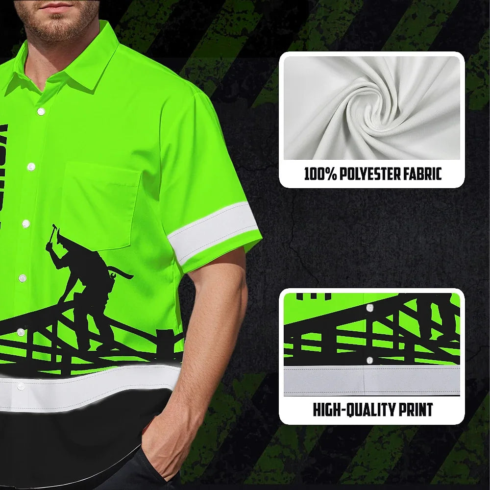 Hi Vis Hawaiian Shirt Reflective Tapes Green Roofer Custom Name Safety Workwear