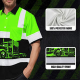Hi Vis Hawaiian Shirt Reflective Tapes Green Semi Truck Driver Custom Name Safety