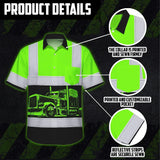 Hi Vis Hawaiian Shirt Reflective Tapes Green Semi Truck Driver Custom Name Safety