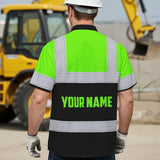 Hi Vis Hawaiian Shirt Reflective Tapes Green Semi Truck Driver Custom Name Safety