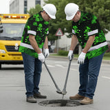 Hi Vis Hawaiian Shirt Reflective Tapes Green Skull Boat Custom Name Safety Workwear For Workers, Truckers, Operators