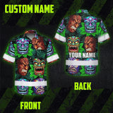 Hi Vis Hawaiian Shirt Reflective Tapes Green Tiki Custom Name Safety Workwear For Workers, Truckers, Operators