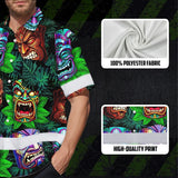 Hi Vis Hawaiian Shirt Reflective Tapes Green Tiki Custom Name Safety Workwear For Workers, Truckers, Operators