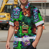 Hi Vis Hawaiian Shirt Reflective Tapes Green Tiki Custom Name Safety Workwear For Workers, Truckers, Operators