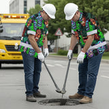 Hi Vis Hawaiian Shirt Reflective Tapes Green Tiki Custom Name Safety Workwear For Workers, Truckers, Operators