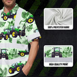 Hi Vis Hawaiian Shirt Reflective Tapes Green Tractor Custom Name Safety Workwear For Workers, Truckers, Operators