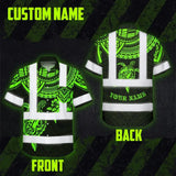Hi Vis Hawaiian Shirt Reflective Tapes Green Turtle Flower Hawaiian Polynesian Tribal