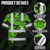 Hi Vis Hawaiian Shirt Reflective Tapes Green Turtle Flower Hawaiian Polynesian Tribal