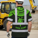 Hi Vis Hawaiian Shirt Reflective Tapes Green Turtle Flower Hawaiian Polynesian Tribal