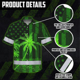 Hi Vis Hawaiian Shirt Reflective Tapes Green US Flag Coconut Custom Name Safety Workwear For Workers, Truckers, Operators