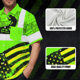 Hi Vis Hawaiian Shirt Reflective Tapes Green US Flag Roofer Custom Name