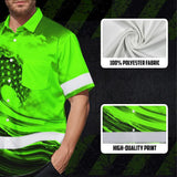 Hi Vis Hawaiian Shirt Reflective Tapes Green Waves Neon US Flag Custom Name Safety Workwear For Workers, Truckers, Operators