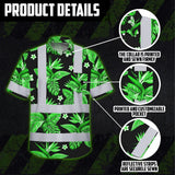 Hi Vis Hawaiian Shirt Reflective Tapes Green White Bird of Paradise Custom Name Safety Workwear For Workers, Truckers, Operators