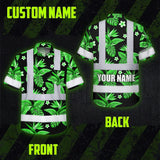 Hi Vis Hawaiian Shirt Reflective Tapes Green White Bird of Paradise Custom Name Safety Workwear For Workers, Truckers, Operators