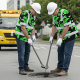 Hi Vis Hawaiian Shirt Reflective Tapes Green White Bird of Paradise Custom Name Safety Workwear For Workers, Truckers, Operators