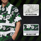 Hi Vis Hawaiian Shirt Reflective Tapes Green White Flowers Custom Name And Logo Safety Workwear For Workers, Truckers, Operators, Company