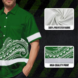 Hi Vis Hawaiian Shirt Reflective Tapes Green White Polynesian Custom Name Safety Workwear For Workers, Truckers, Operators