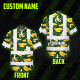 Hi Vis Hawaiian Shirt Reflective Tapes Green Yellow Banana Custom Name Safety Workwear For Workers, Truckers, Operators