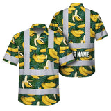 Hi Vis Hawaiian Shirt Reflective Tapes Green Yellow Banana Custom Name Safety Workwear For Workers, Truckers, Operators