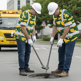 Hi Vis Hawaiian Shirt Reflective Tapes Green Yellow Banana Custom Name Safety Workwear For Workers, Truckers, Operators