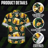 Hi Vis Hawaiian Shirt Reflective Tapes Green Yellow Drink Tropical Cocktail Beer Print Custom Name Safety Workwear For Workers, Truckers, Operators
