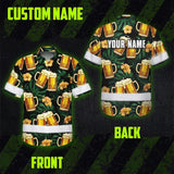 Hi Vis Hawaiian Shirt Reflective Tapes Green Yellow Drink Tropical Cocktail Beer Print Custom Name Safety Workwear For Workers, Truckers, Operators