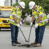 Hi Vis Hawaiian Shirt Reflective Tapes Green Yellow Flowers Custom Name And Logo Safety Workwear For Workers, Truckers, Operators, Company