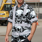 Hi Vis Hawaiian Shirt Reflective Tapes Grey Black Skull Custom Name Safety Workwear For Workers, Truckers, Operators