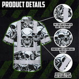 Hi Vis Hawaiian Shirt Reflective Tapes Grey Black Skull Custom Name Safety Workwear For Workers, Truckers, Operators