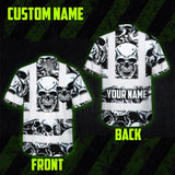 Hi Vis Hawaiian Shirt Reflective Tapes Grey Black Skull Custom Name Safety Workwear For Workers, Truckers, Operators