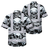 Hi Vis Hawaiian Shirt Reflective Tapes Grey Black Skull Custom Name Safety Workwear For Workers, Truckers, Operators