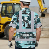 Hi Vis Hawaiian Shirt Reflective Tapes Grey Excavator Custom Name Safety Workwear For Workers, Truckers, Operators