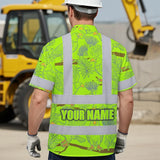 Hi Vis Hawaiian Shirt Reflective Tapes Grey Green Eagle Custom Name Safety Workwear For Workers, Truckers, Operators