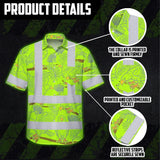 Hi Vis Hawaiian Shirt Reflective Tapes Grey Green Eagle Custom Name Safety Workwear For Workers, Truckers, Operators