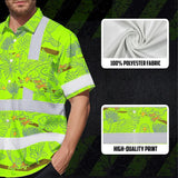 Hi Vis Hawaiian Shirt Reflective Tapes Grey Green Eagle Custom Name Safety Workwear For Workers, Truckers, Operators