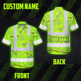 Hi Vis Hawaiian Shirt Reflective Tapes Grey Green Eagle Custom Name Safety Workwear For Workers, Truckers, Operators