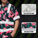 Hi Vis Hawaiian Shirt Reflective Tapes Hawaii Flamingo Custom Name Safety Workwear For Workers, Truckers, Operators