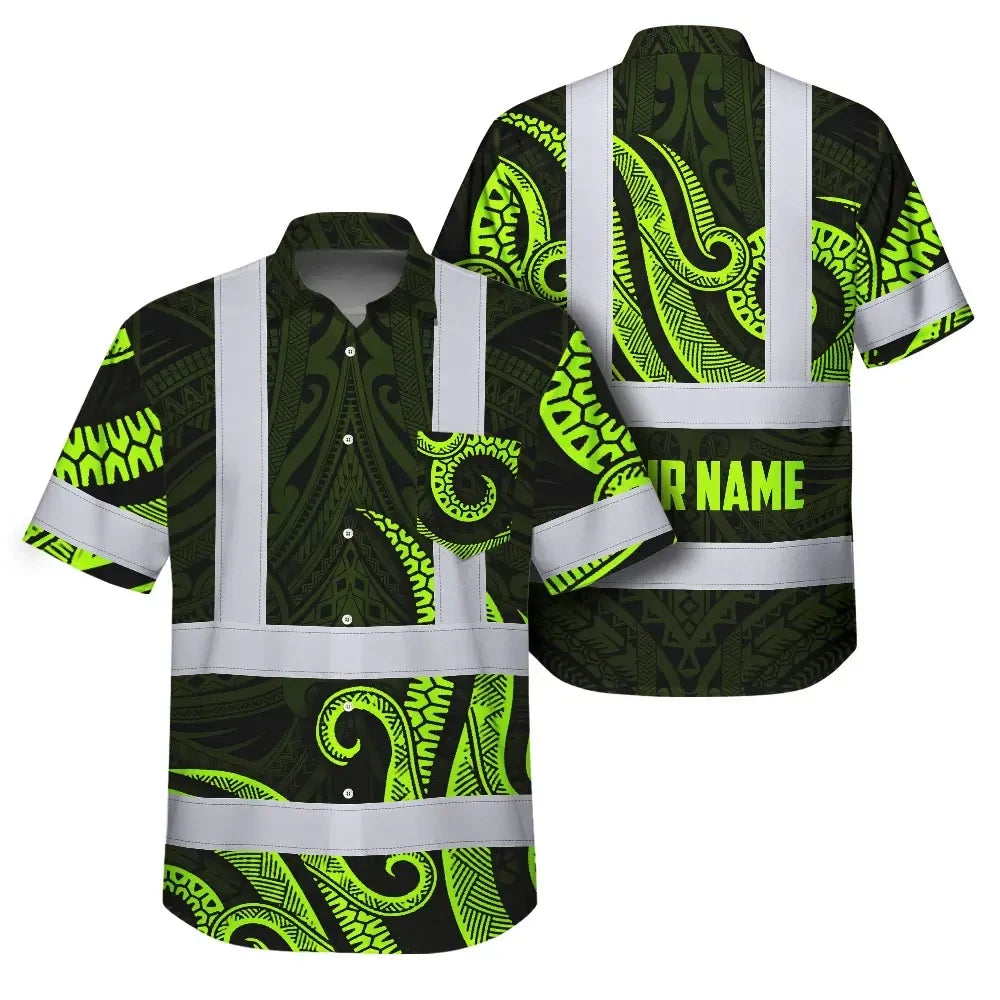 Hi Vis Hawaiian Shirt Reflective Tapes Hawaiian Polynesian Tribal Custom Name